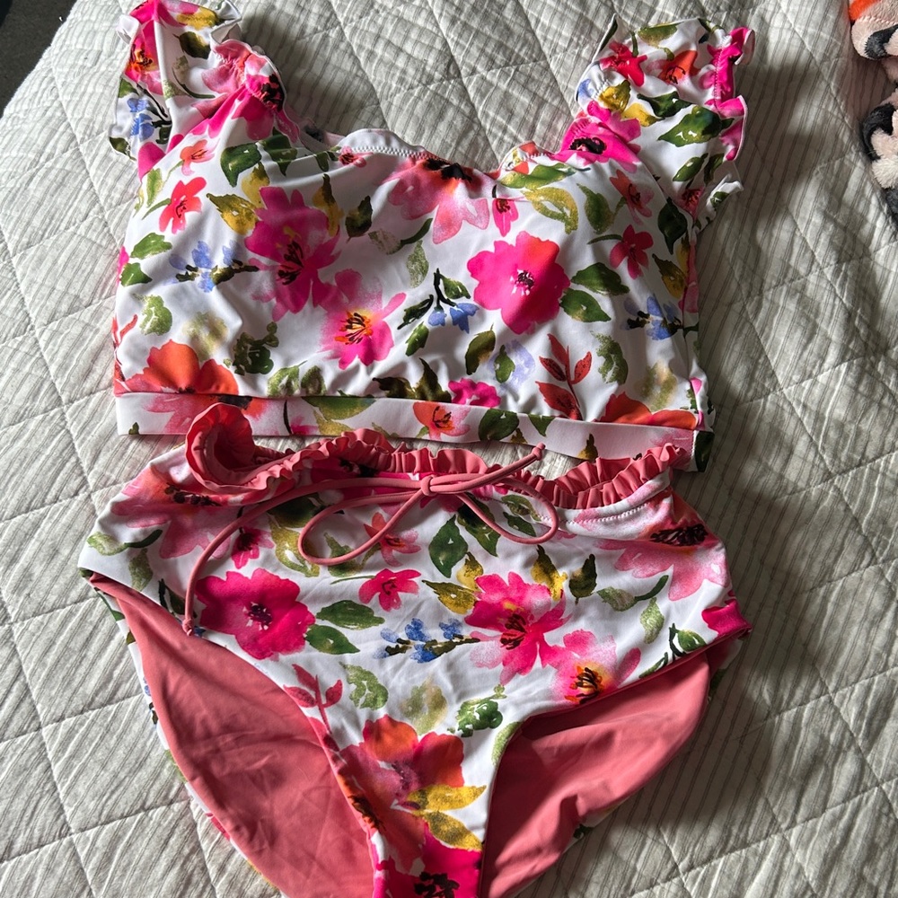 Floral Print Pink White Two-Piece Bikini Set